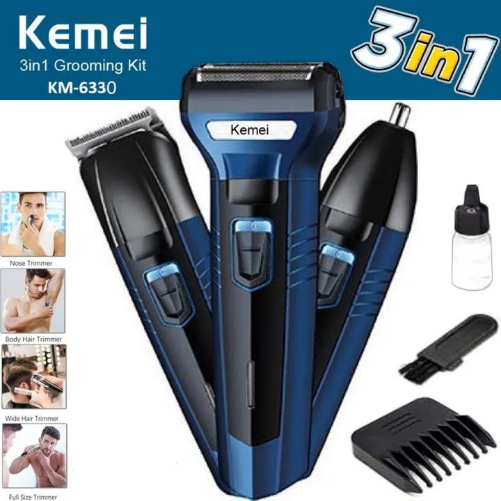 Kemei 3 In 1 Professional Hair Trimmer Safe Face Care Hair Cutting Machine Rechargable Hair Clipper