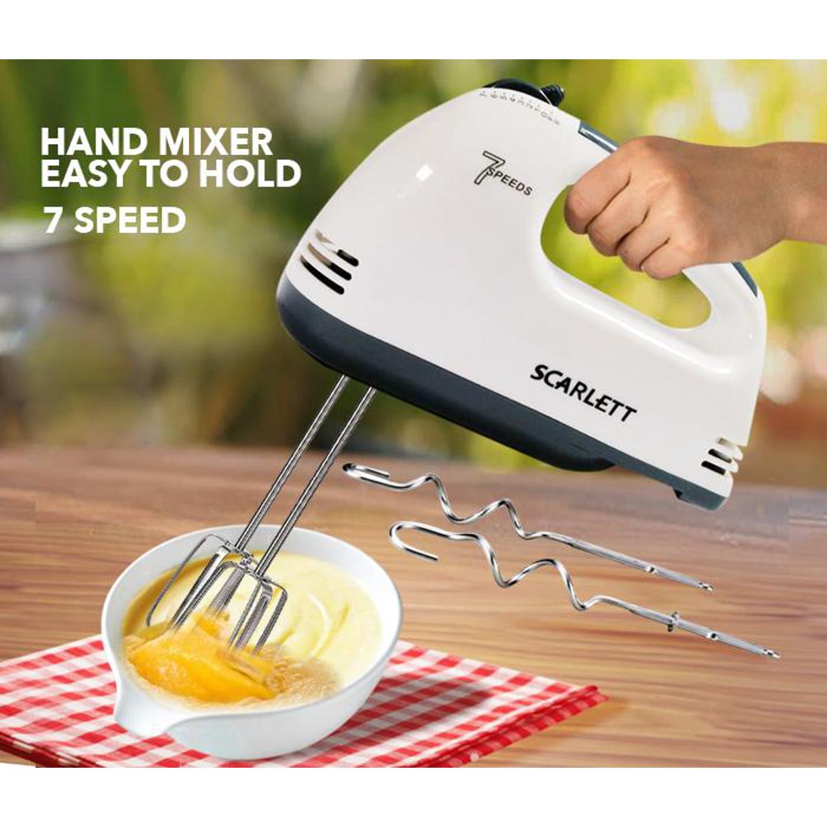 Scarlett Hand Mix Beater 7 Speed Egg Beater with Chrome Beater Plus Dough Hook