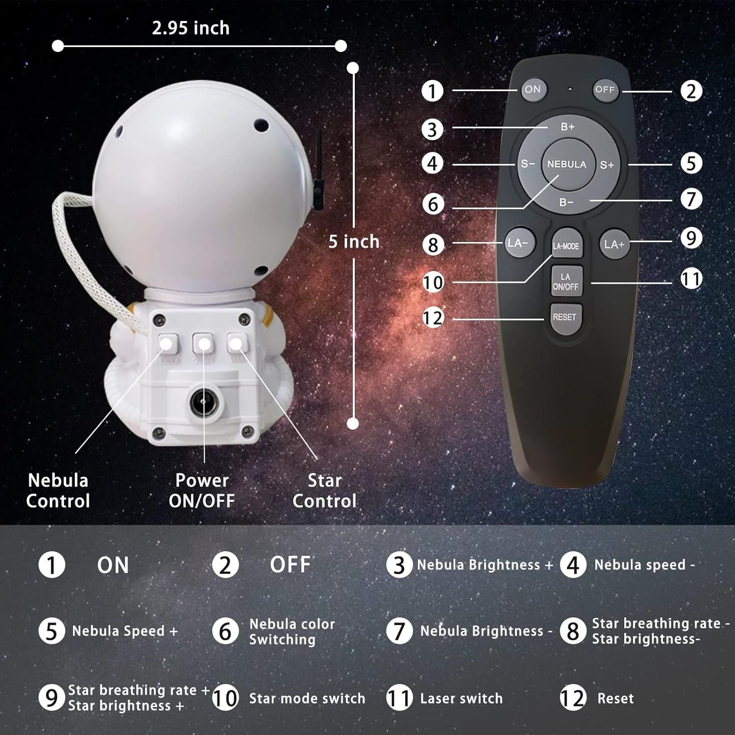 Astronaut Galaxy Projector Star Projector Galaxy Night Light Astronaut Light Projector Starry Nebula Ceiling LED Lamp with Remote Control White Star