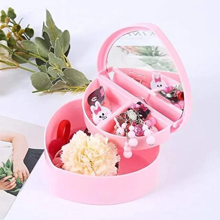 Heart Shape Cute Princess Jewellery Box for Baby Girls Makeup Box with Mirror for Girls