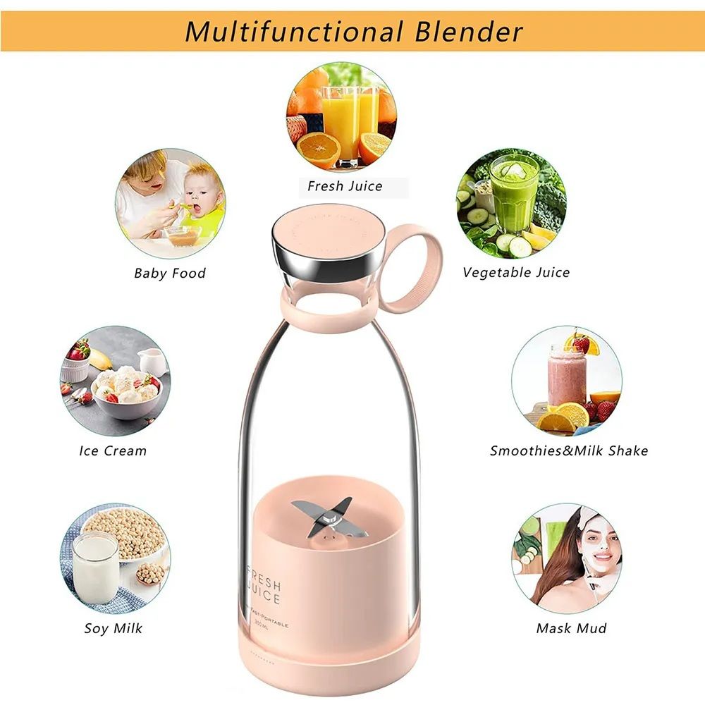 Portable and Electric Blender Bottle Juicer for Shakes and Smoothies, Mini Juicer Bottle for Traveling (Multicolour) USB Chargeable Juicer Blender6 Blades 380ml-Portable Juicer Cup & Smoothie Maker